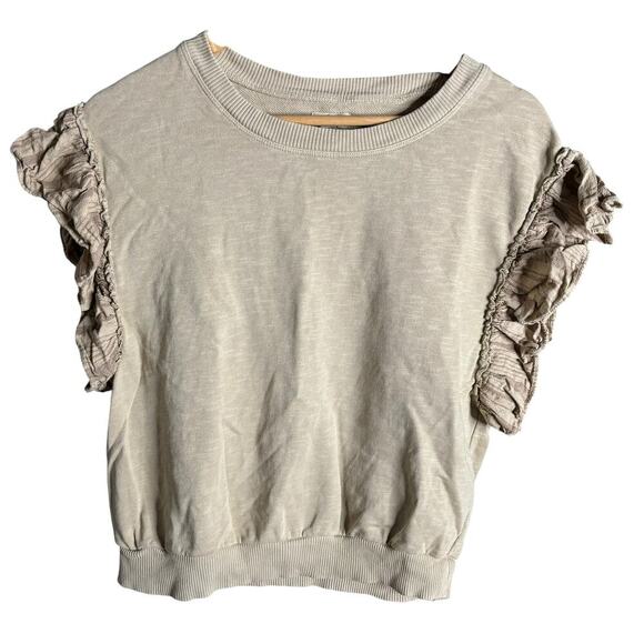 Anthropologie Pilcro Chambray Flutter Sleeve Sweatshirt Tee Sand Size S - Picture 4 of 6